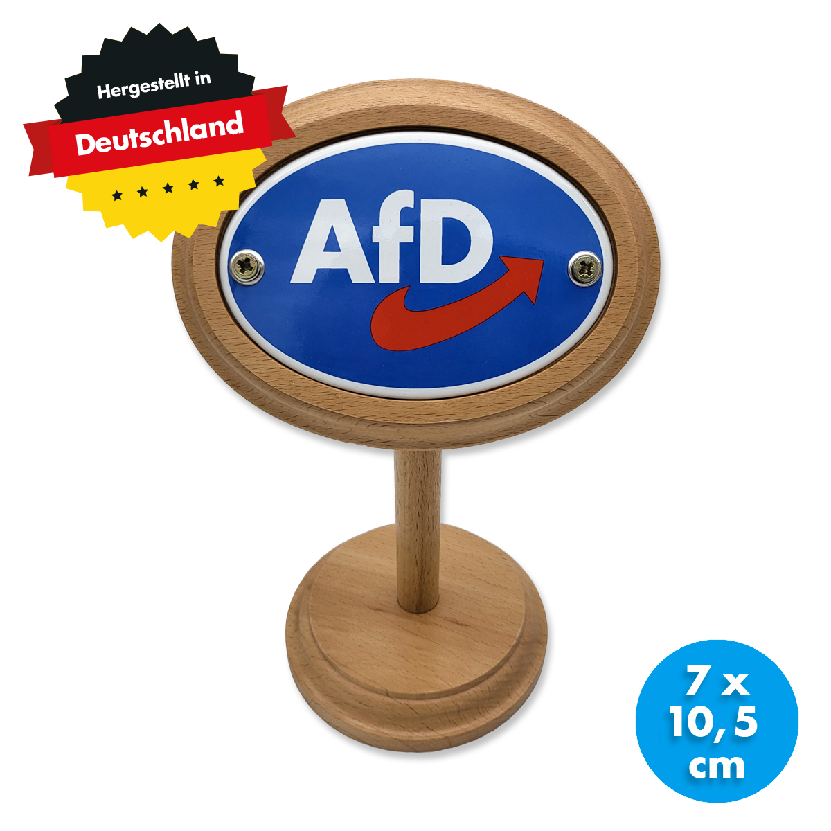 Emaille-Schild oval mit Buchenholz-Aufsteller