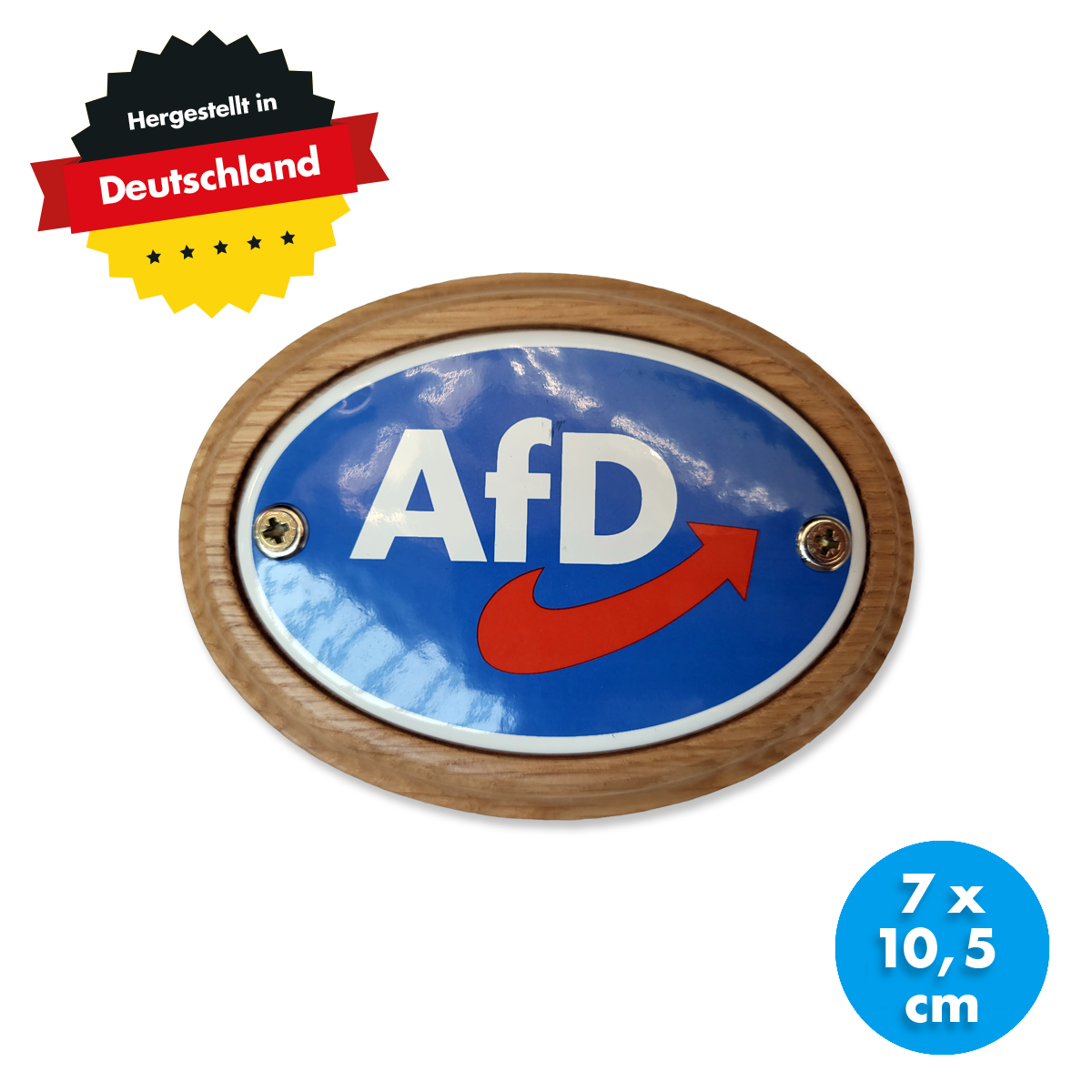 Emaille\u002DSchild\u0020oval\u0020mit\u0020Eichen\u002DRahmen